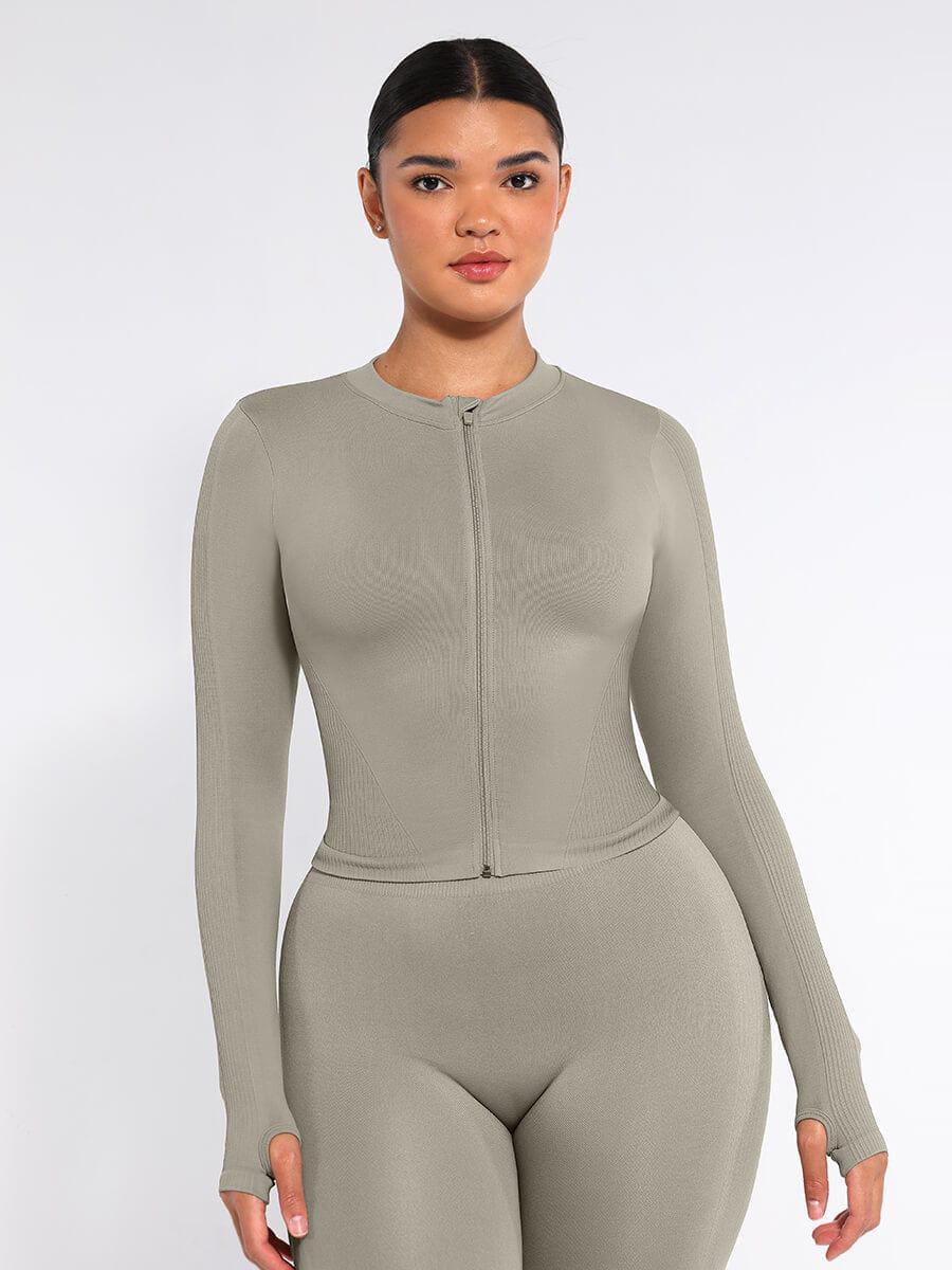 Seamless Full Zipper Running Top with Thumb Holes