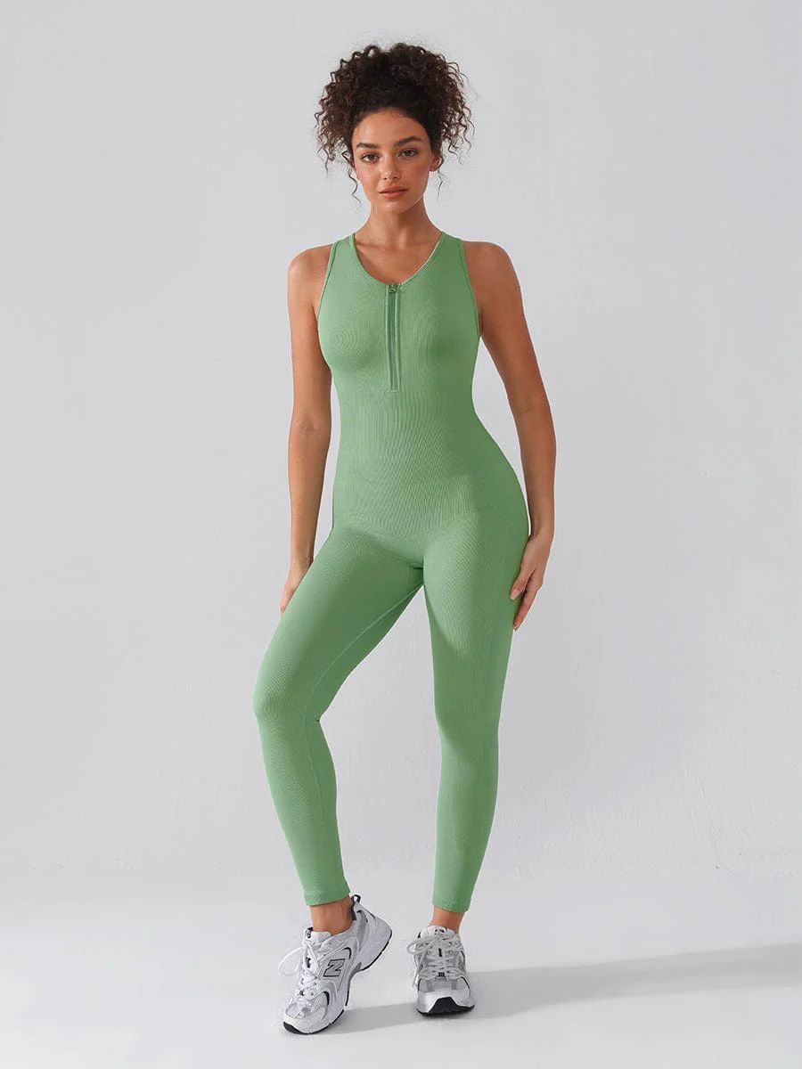 Seamless Zip Front Full-Length Sport Shaping Jumpsuit